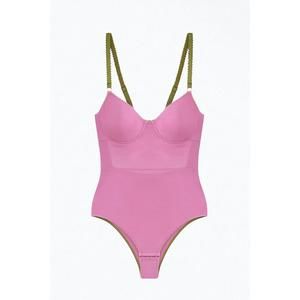 NEW DORA LARSEN thea organic cotton underwired bodysuit in medium pink